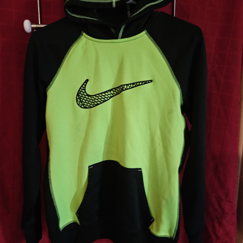 Nike Black and Neon Green Hoodie